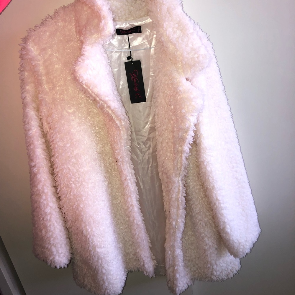 White faux fur teddy coat